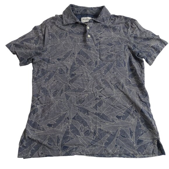 Goodfellow Leaf Print Polo Shirt Blue Men Size M Standard Fit Short Sleeve FLAW - Picture 1 of 14